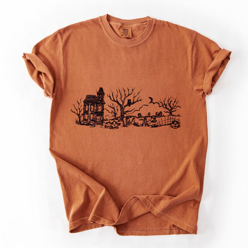 Embroidered Haunted House Comfort Colors T-shirt