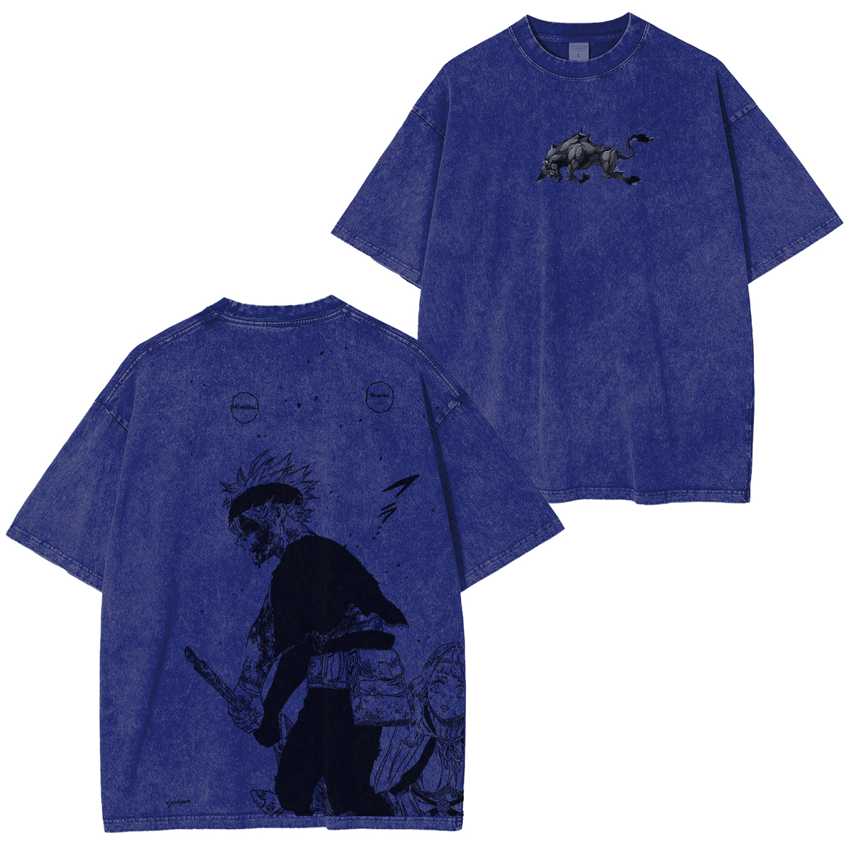 Asta x Black Bulls Black Clover Anime Double Printed Vintage Washed Tee Unisex