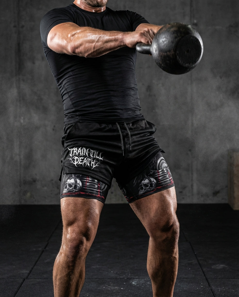 Train Till Death Gym Shorts & Washed Tee Combo