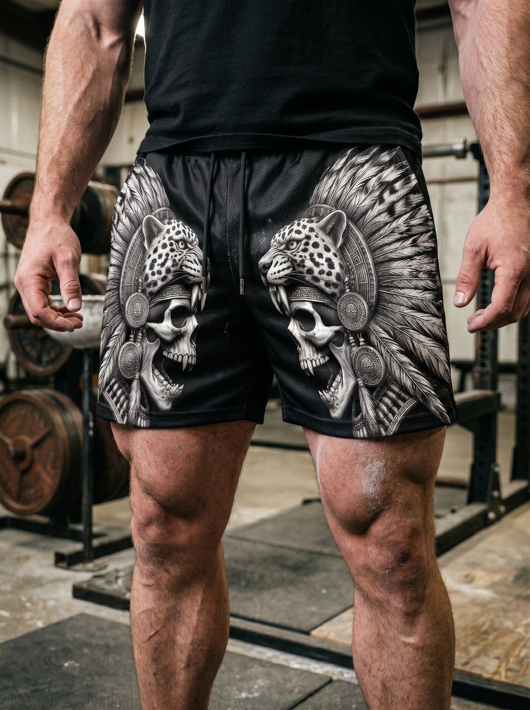 Aztec Jaguar Skull Men's Gym Shorts 11546