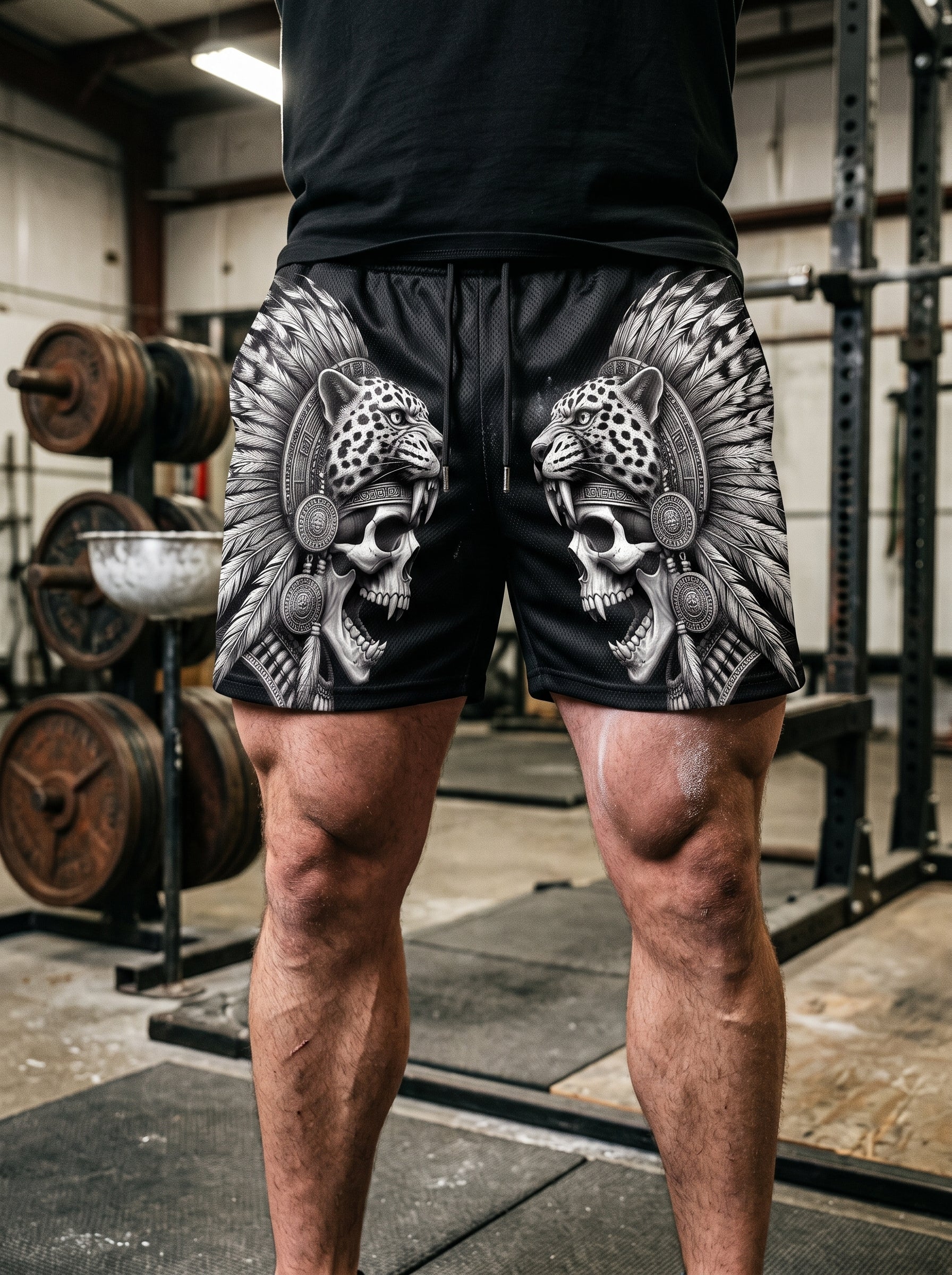 Aztec Jaguar Skull Men's Gym Shorts 11546