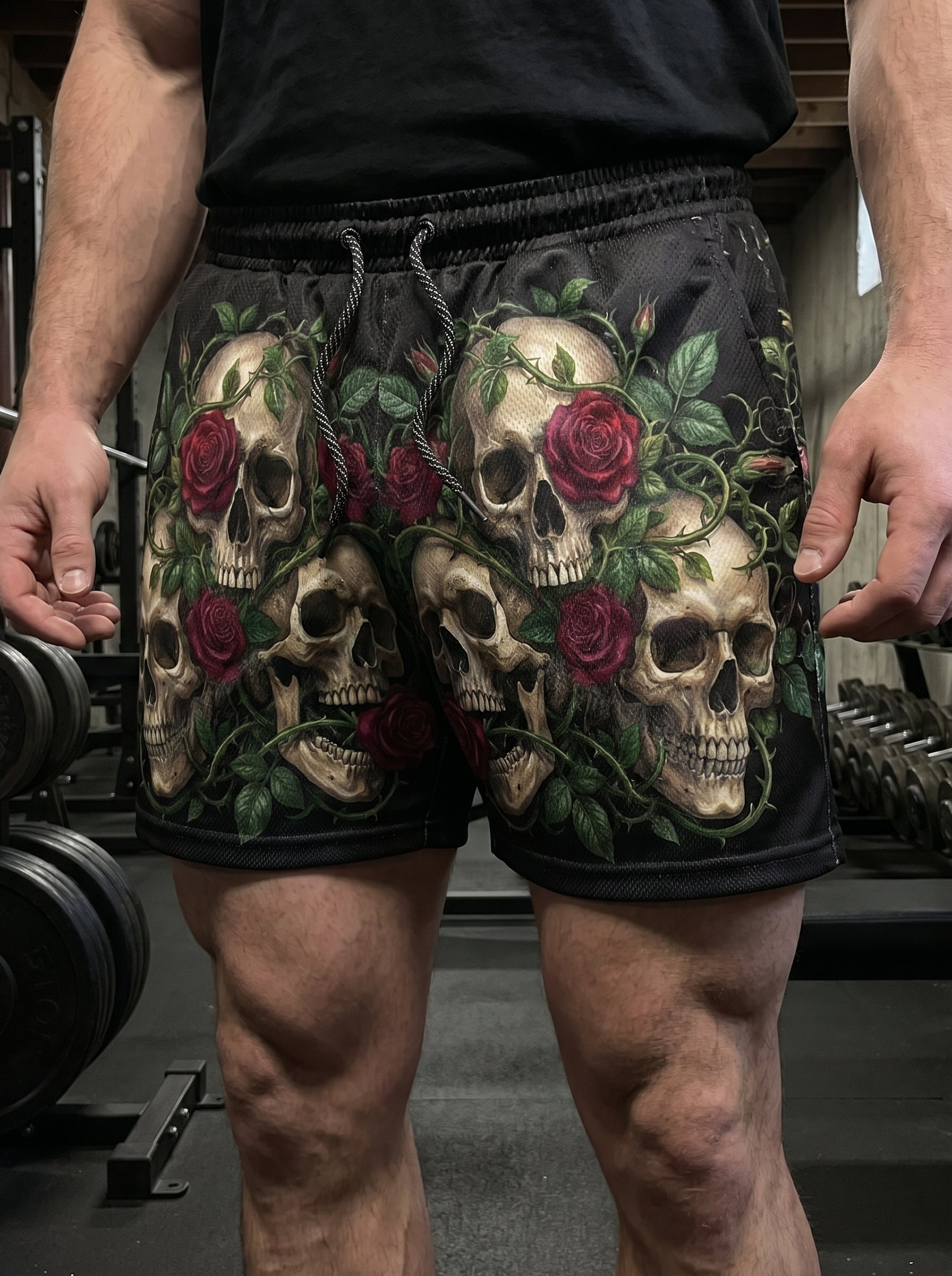 Three Wise Floral Skulls Gym Shorts 11547