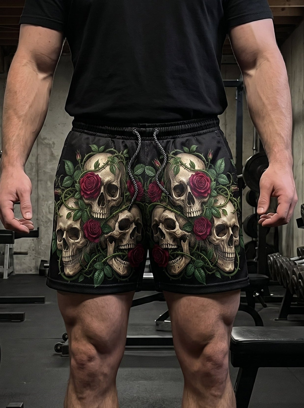 Three Wise Floral Skulls Gym Shorts 11547