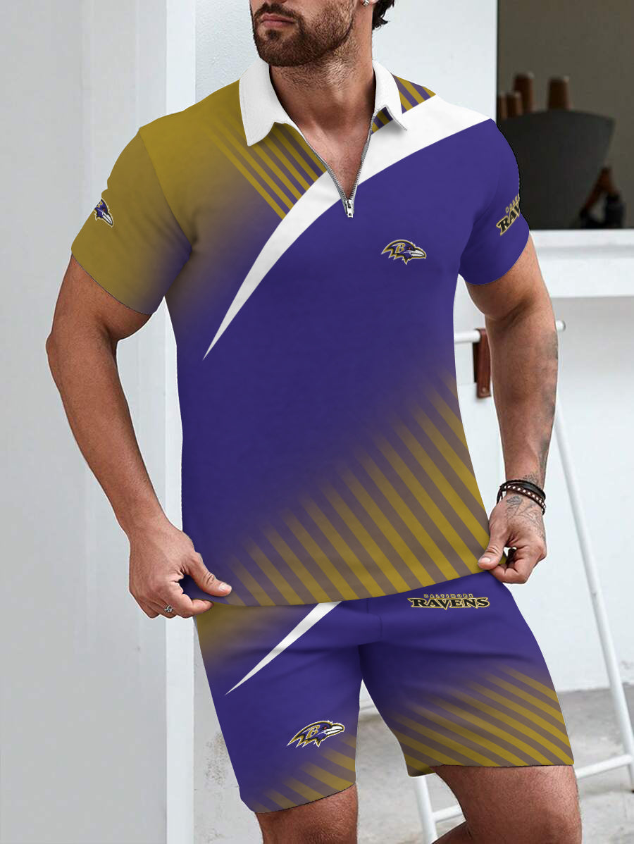 Baltimore Ravens Limited Edition ZIP Polo Shirt And Shorts Two-Piece Suits