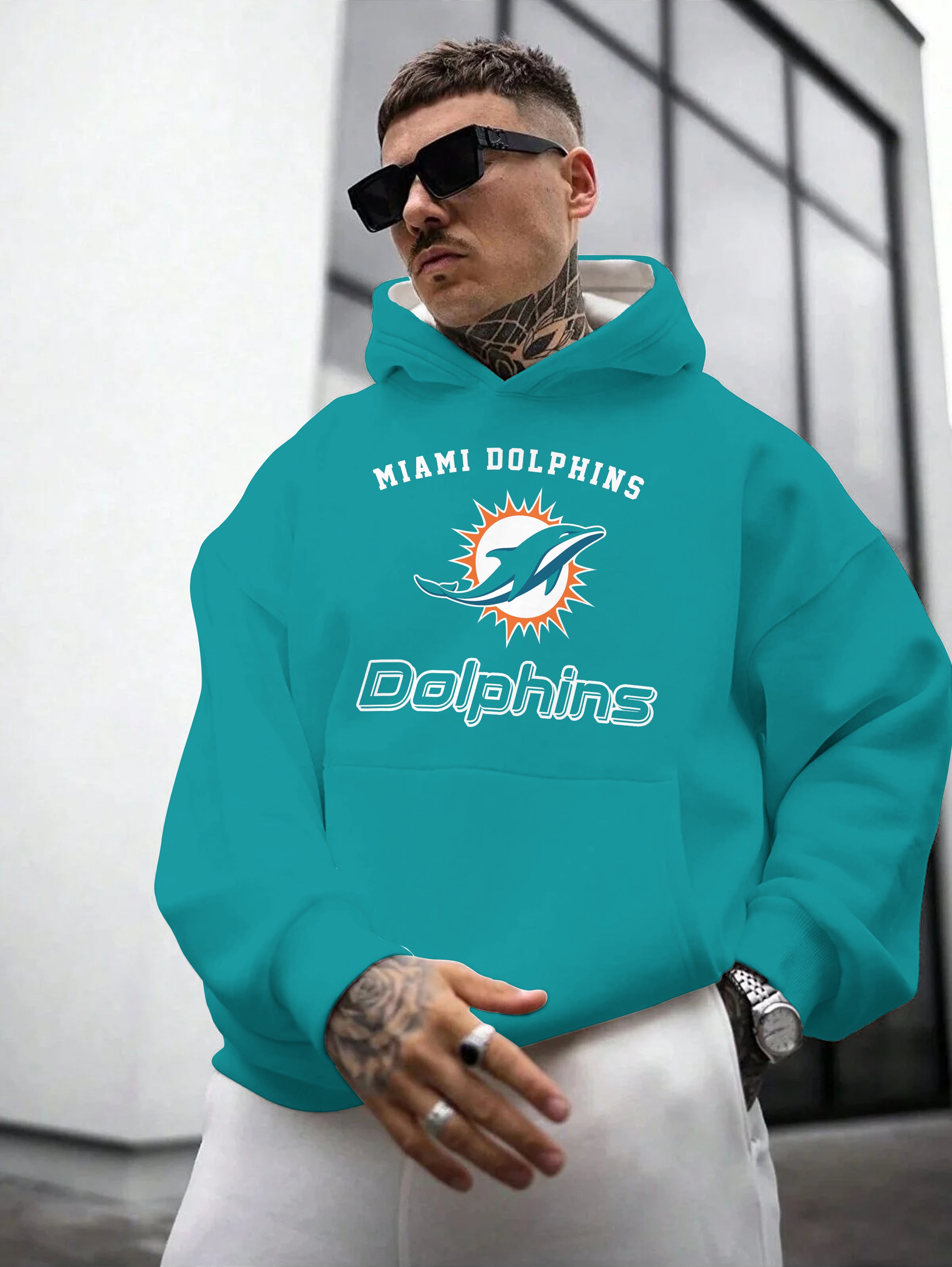 Miami Dolphins Printed Hooded Pocket Pullover Hoodie