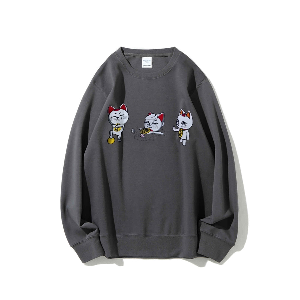 Cotton Unisex Embroidered Crewneck Anime Sweatshirt