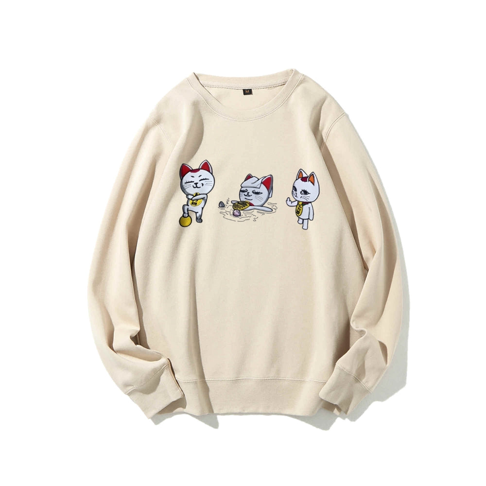 Cotton Unisex Embroidered Crewneck Anime Sweatshirt