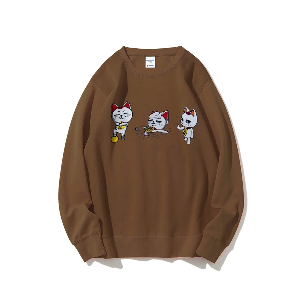 Cotton Unisex Embroidered Crewneck Anime Sweatshirt