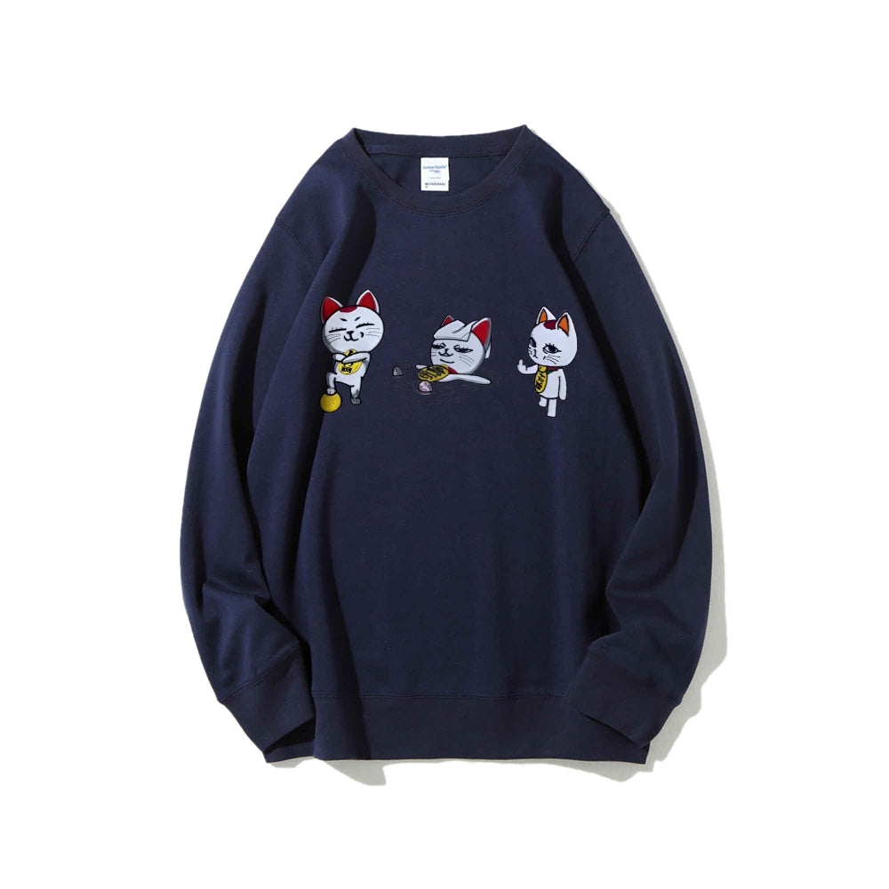 Cotton Unisex Embroidered Crewneck Anime Sweatshirt