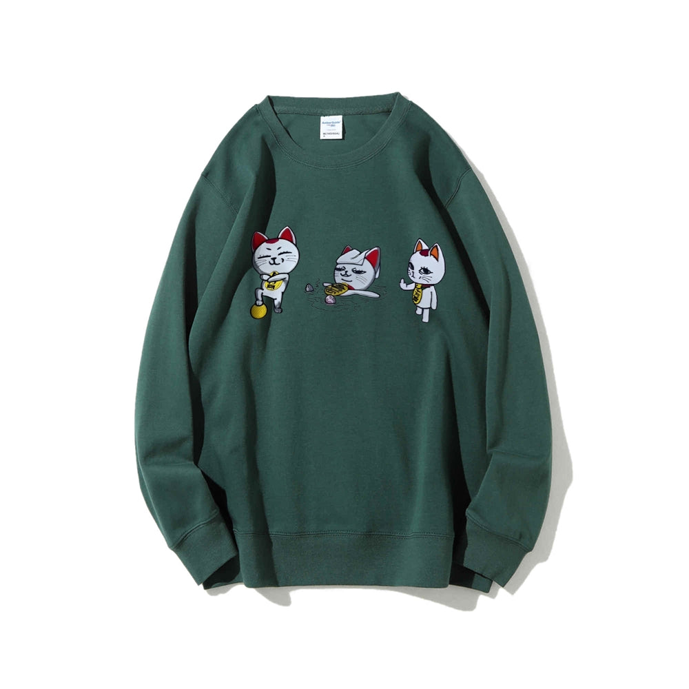 Cotton Unisex Embroidered Crewneck Anime Sweatshirt