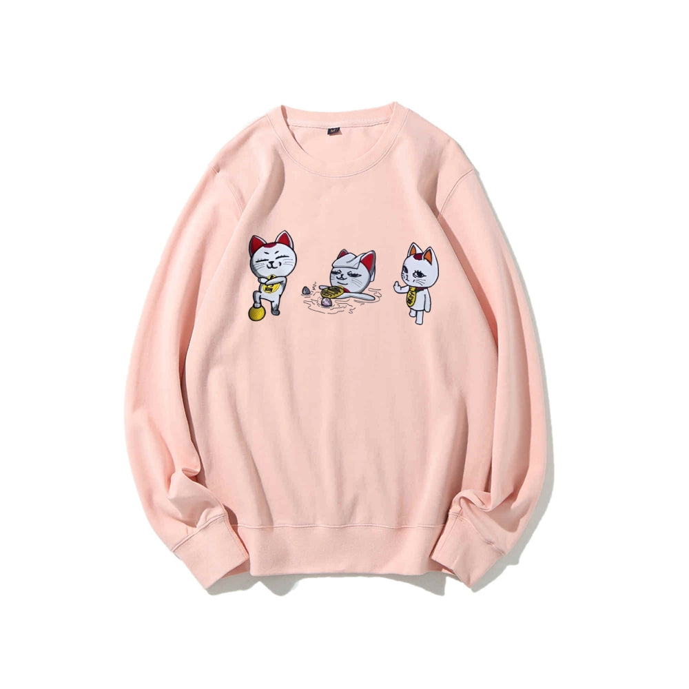 Cotton Unisex Embroidered Crewneck Anime Sweatshirt