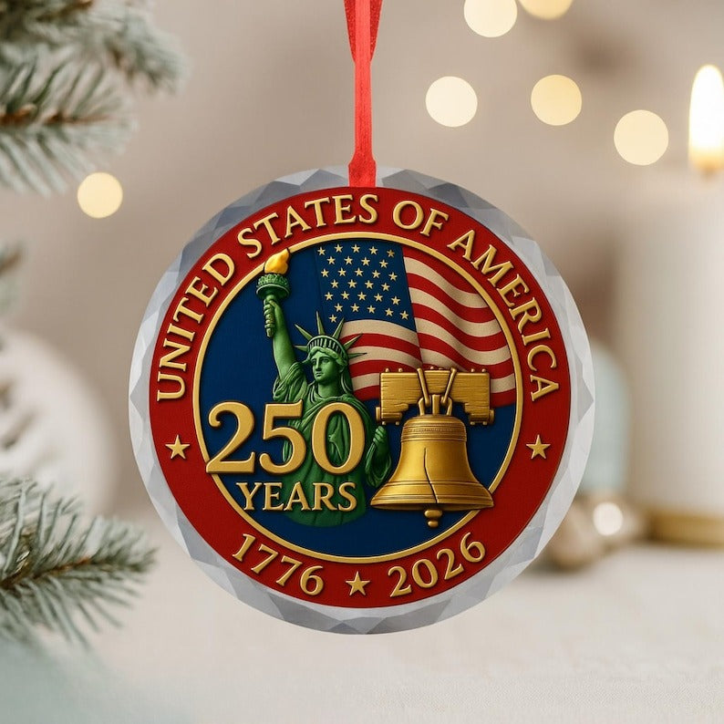Usa 250th Anniversary Ornament Ceramic Glass Acrylic Options 1776 2026 Patriotic Christmas Decoration