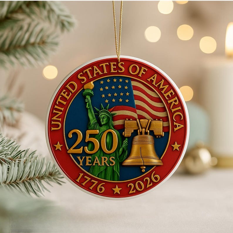Usa 250th Anniversary Ornament Ceramic Glass Acrylic Options 1776 2026 Patriotic Christmas Decoration