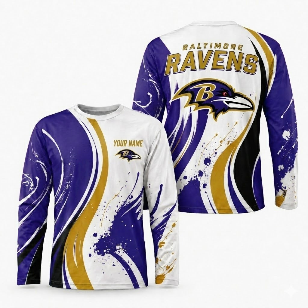 Baltimore Ravens All Over Print Long Sleeves Shirt Personalize