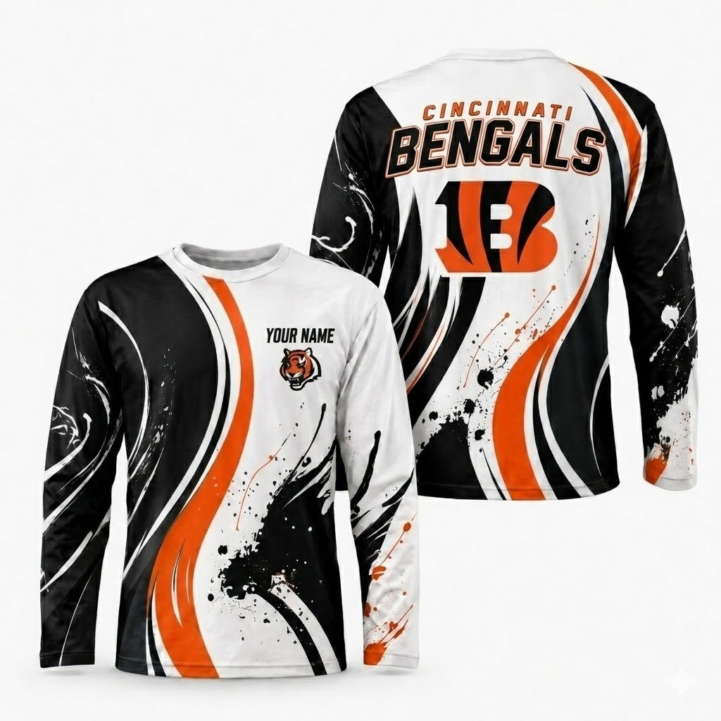 Cincinnati Bengals All Over Print Long Sleeves Shirt Personalize