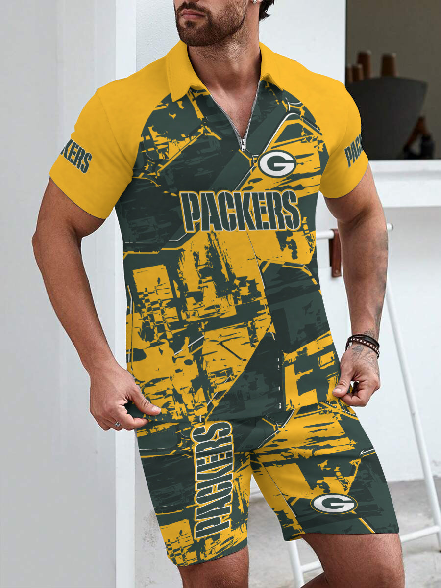 Green Bay Packers Limited Edition ZIP Polo Shirt And Shorts Two-Piece Suits