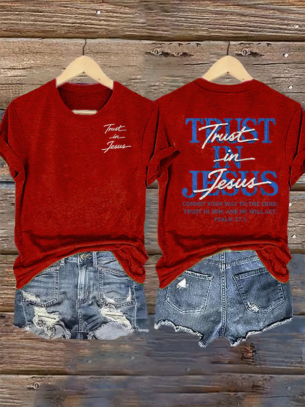 Women's "Trust in Jesus" 37:5 Bible Verse Design Print T-Shirt