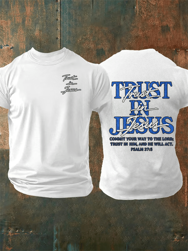 Men's "Trust in Jesus" 37:5 Bible Verse Design Print T-Shirt