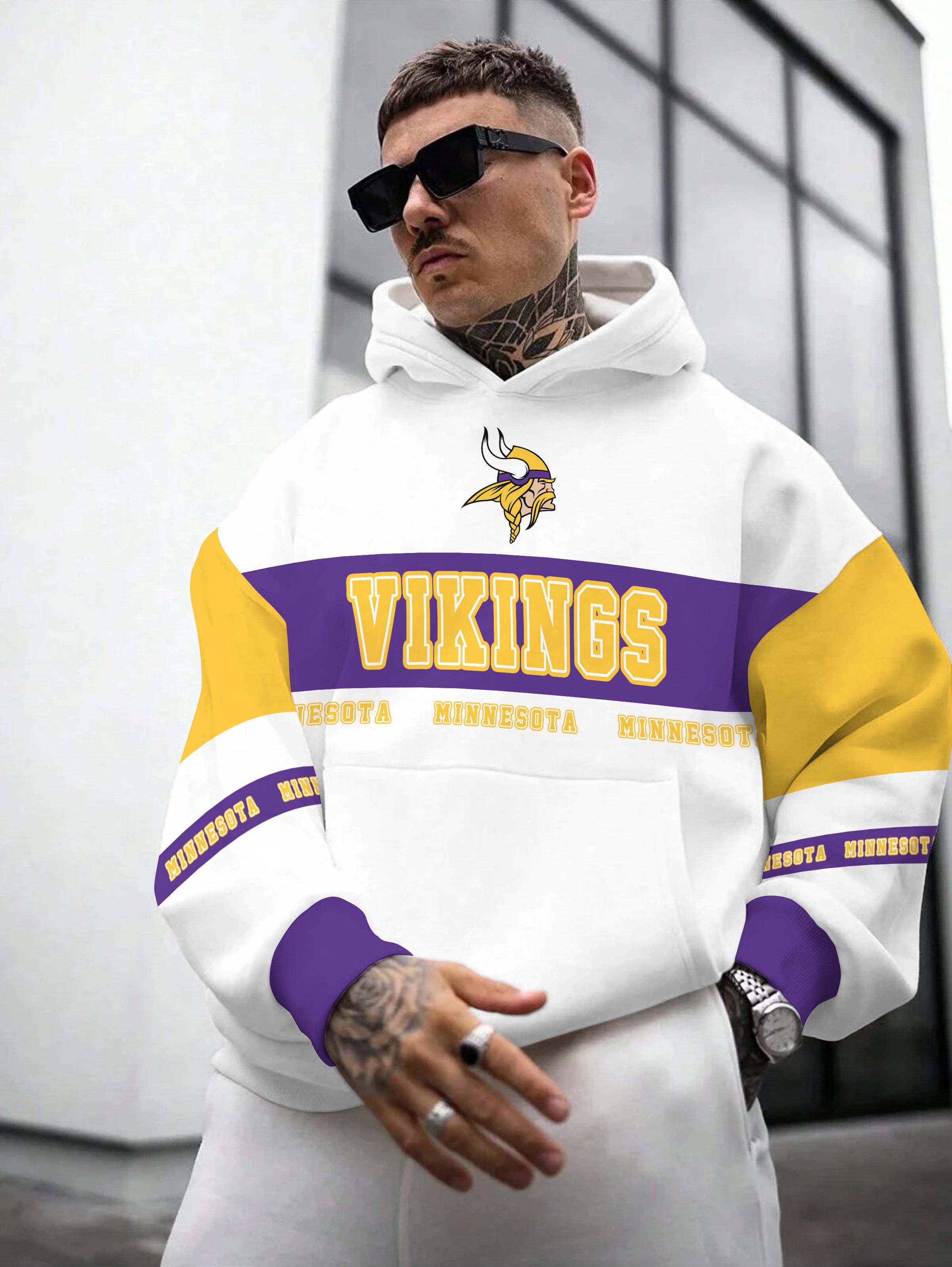 Minnesota Vikings Printed Hooded Pocket Pullover Hoodie
