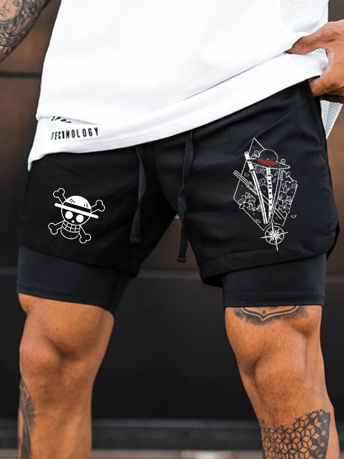 Men's Casual Fashion Three-Flow Fake Two-Piece Shorts