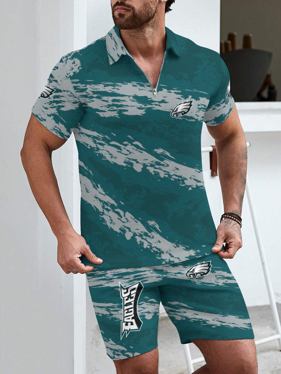 Philadelphia Eagles Limited Edition ZIP Polo Shirt And Shorts Two-Piece Suits