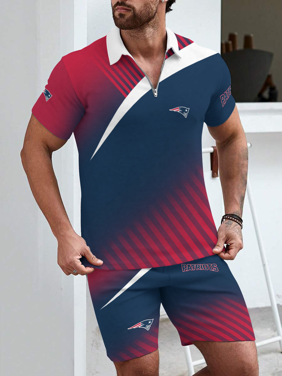 New England Patriots Limited Edition ZIP Polo Shirt And Shorts Two-Piece Suits