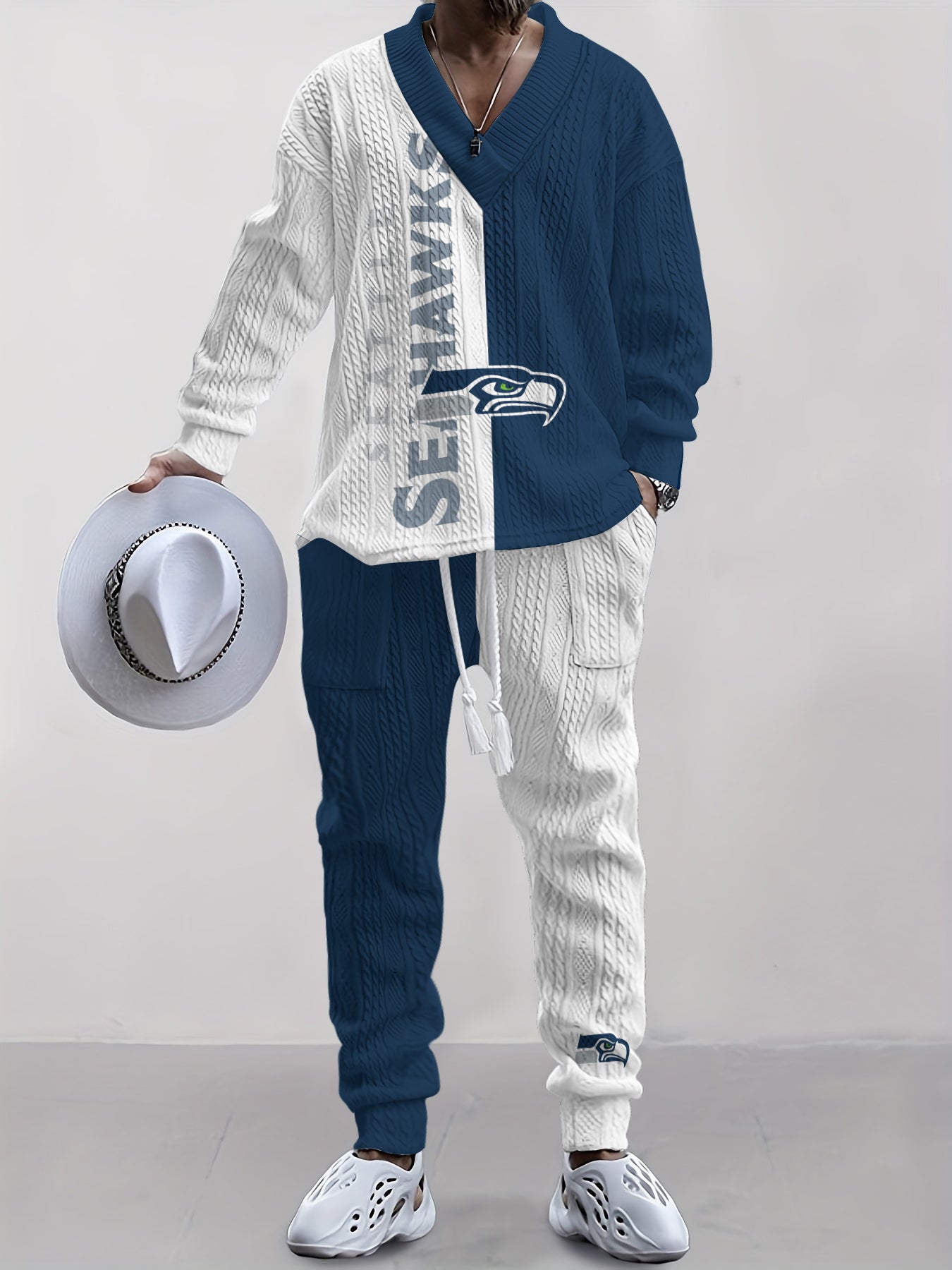 Seattle Seahawks  Classic All-Season Long Sleeve V-Neck Pullover Sweater