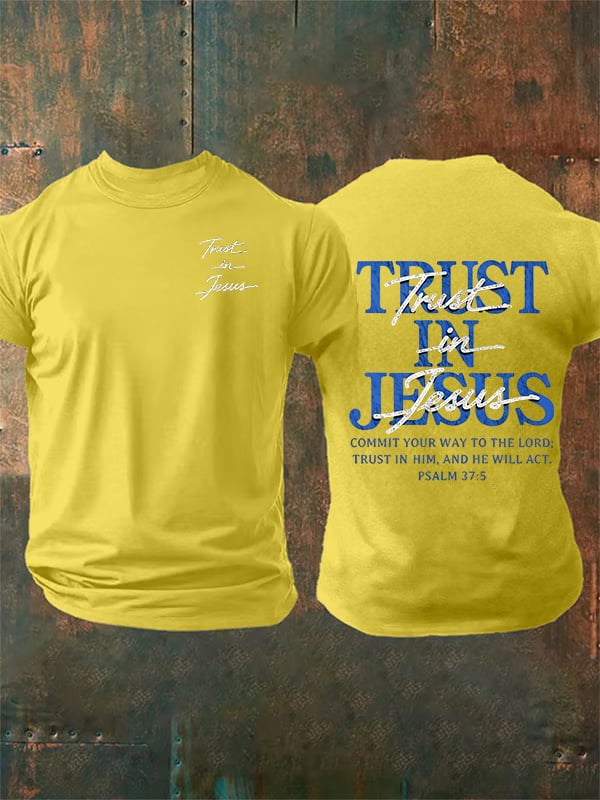 Men's "Trust in Jesus" 37:5 Bible Verse Design Print T-Shirt