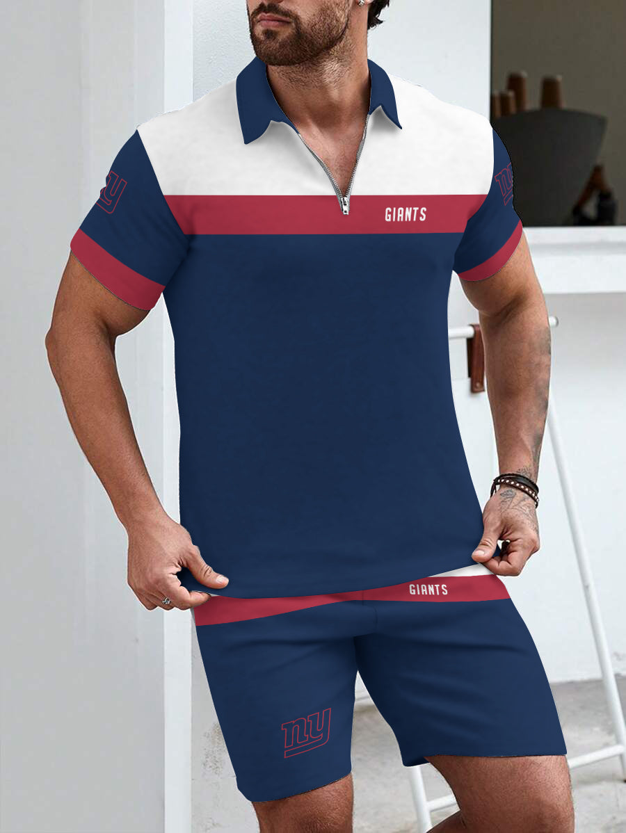 New York Giants Limited Edition ZIP Polo Shirt And Shorts Two-Piece Suits