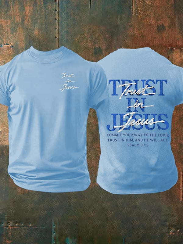 Men's "Trust in Jesus" 37:5 Bible Verse Design Print T-Shirt