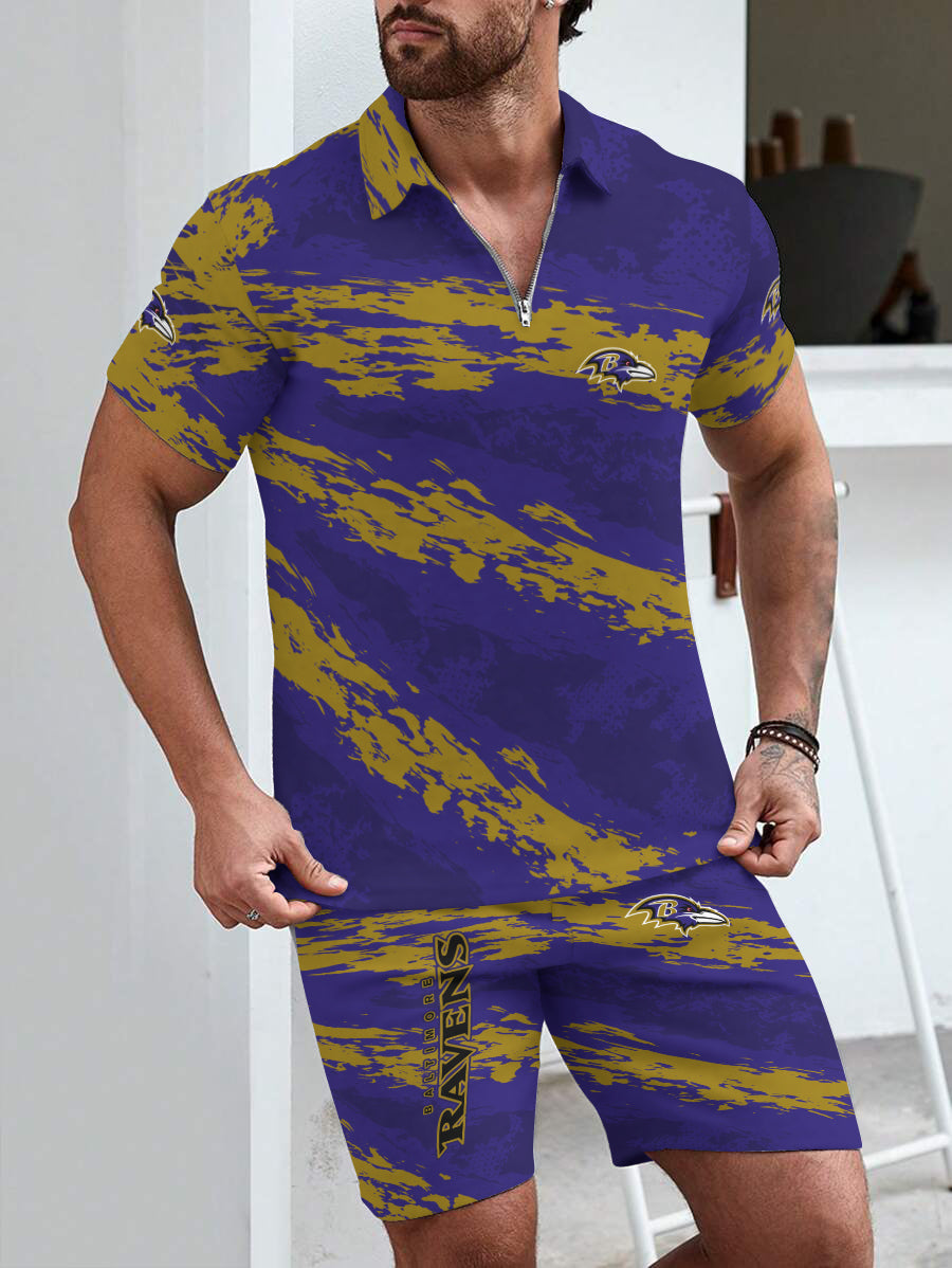 Baltimore Ravens Limited Edition ZIP Polo Shirt And Shorts Two-Piece Suits