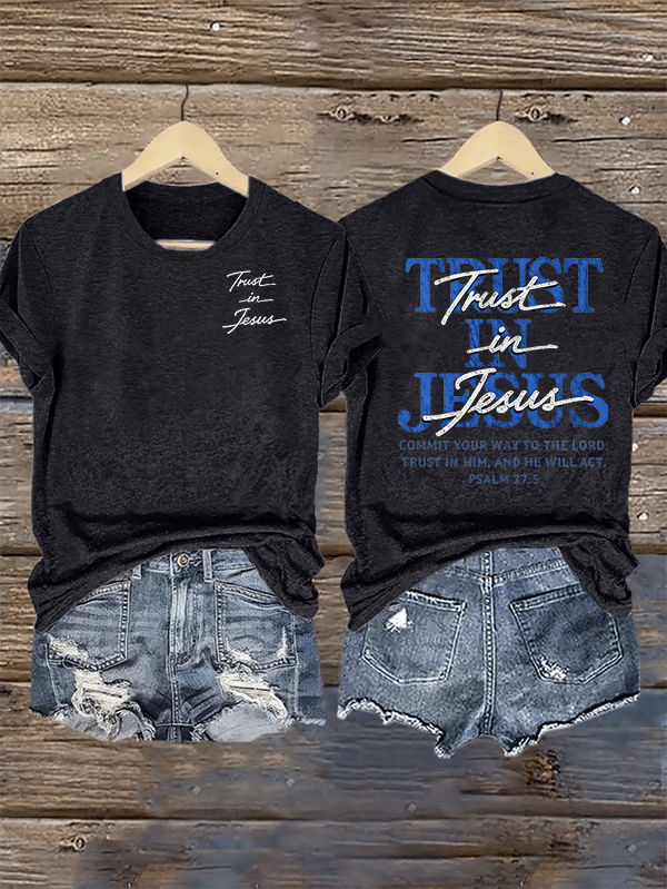Women's "Trust in Jesus" 37:5 Bible Verse Design Print T-Shirt