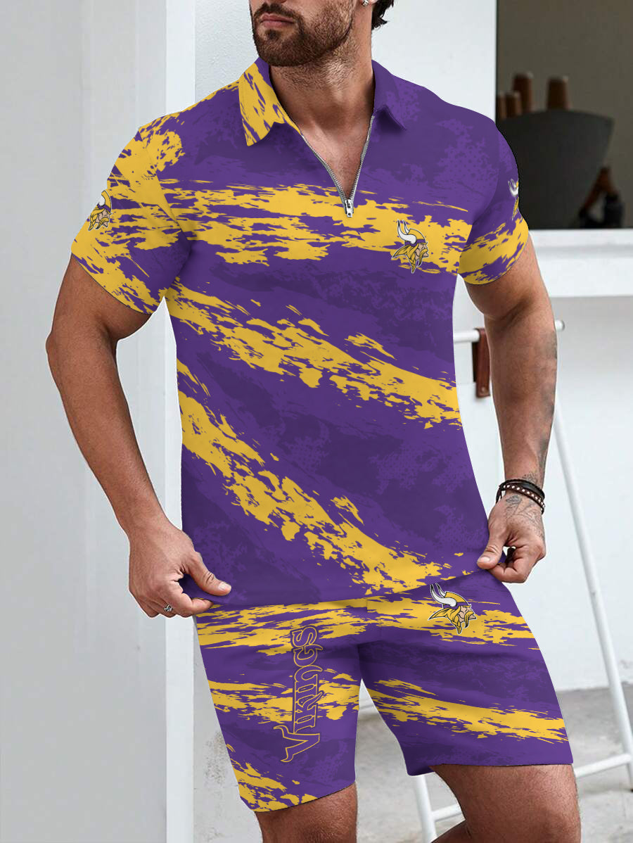 Minnesota Vikings Limited Edition ZIP Polo Shirt And Shorts Two-Piece Suits
