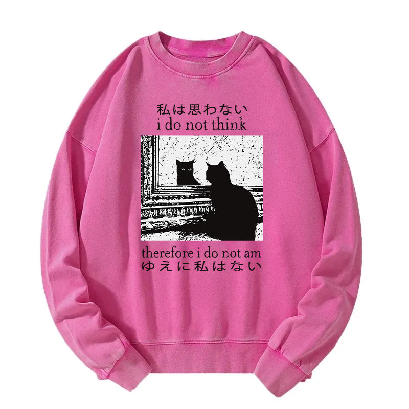 Animescollection Thinking Cat Washed Sweatshirt