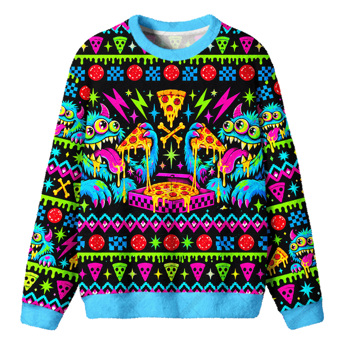 PIZZA MONSTERS UGLY CHRISTMAS SWEATSHIRT — image 1