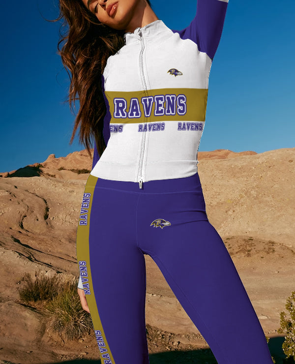 Baltimore Ravens 2 Piece Workout  Sets :Sculpt High Waist Gym Leggings & long Sleeve Sports Top