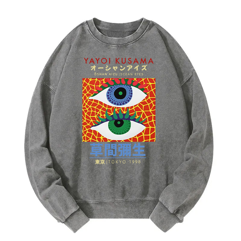 Animescollection Yayoi Kusama Eyes Vintage Washed Sweatshirt