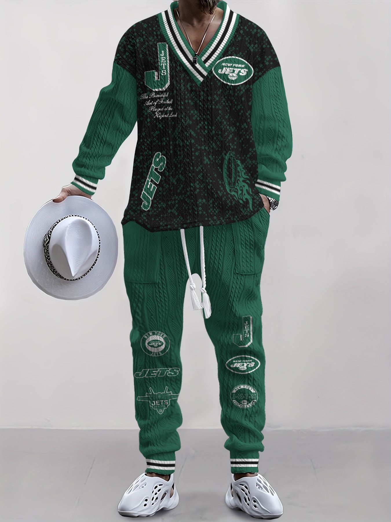 New York Jets  Classic All-Season Long Sleeve V-Neck Pullover Sweater