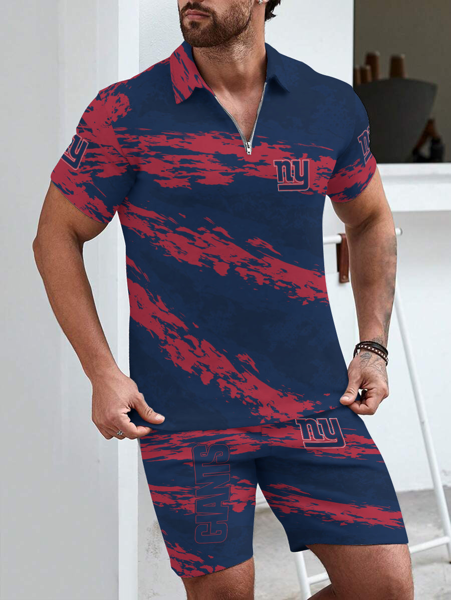 New York Giants Limited Edition ZIP Polo Shirt And Shorts Two-Piece Suits
