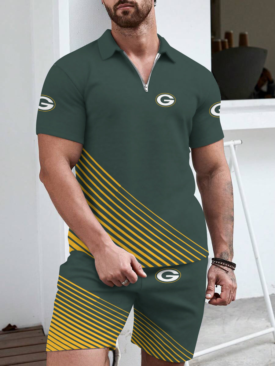 Green Bay Packers Limited Edition ZIP Polo Shirt And Shorts Two-Piece Suits