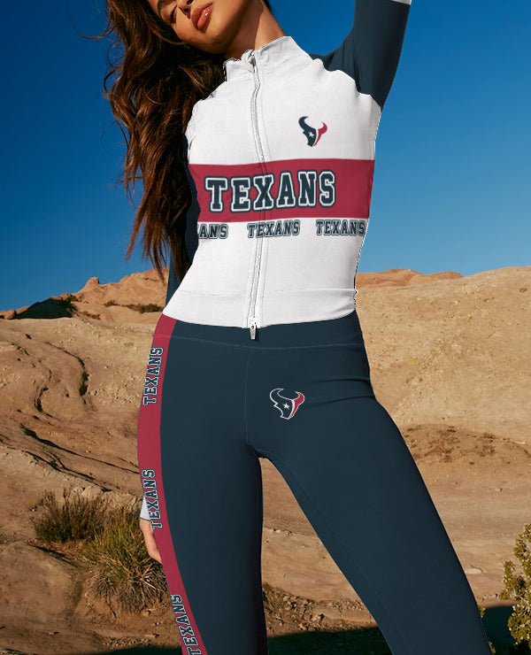 Houston Texans 2 Piece Workout  Sets :Sculpt High Waist Gym Leggings & long Sleeve Sports Top