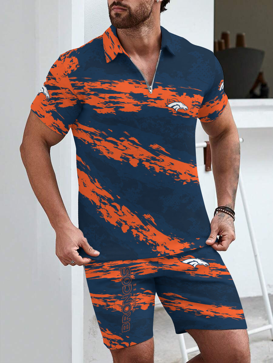 Denver Broncos Limited Edition ZIP Polo Shirt And Shorts Two-Piece Suits