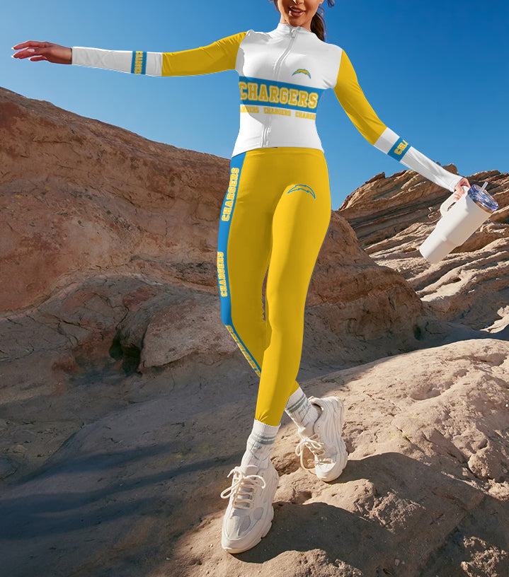 Los Angeles Chargers 2 Piece Workout  Sets :Sculpt High Waist Gym Leggings & long Sleeve Sports Top
