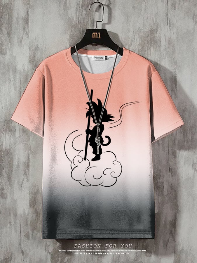Men's Fashion Casual Gradient Anime Print T-shirt