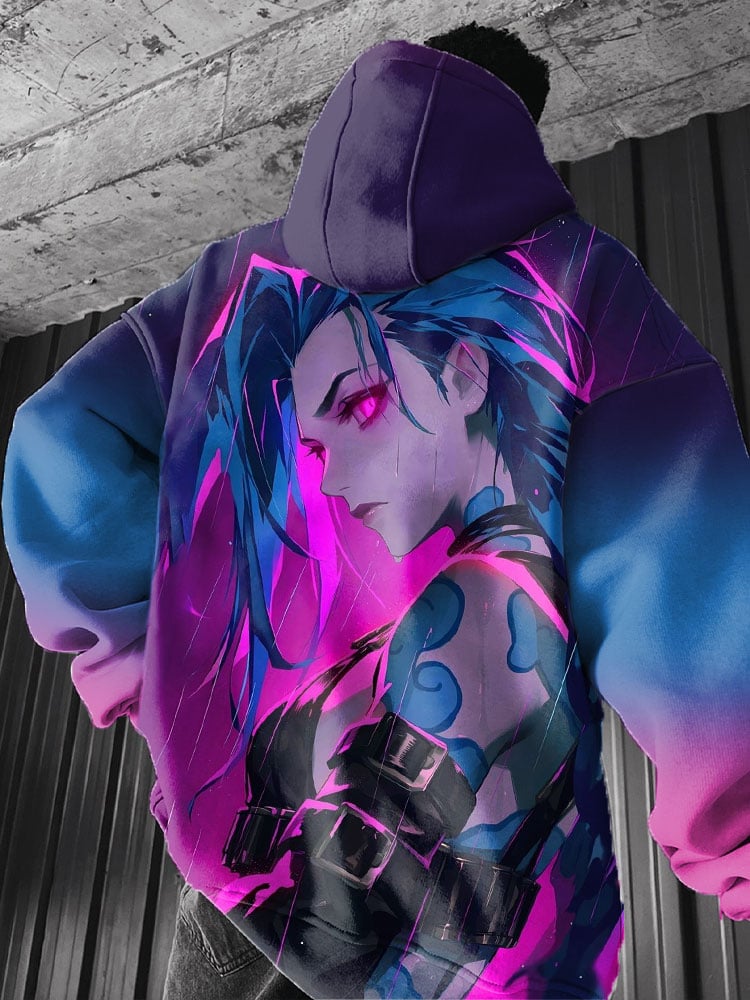 Men's Anime Printed Hooded Sweatshirt