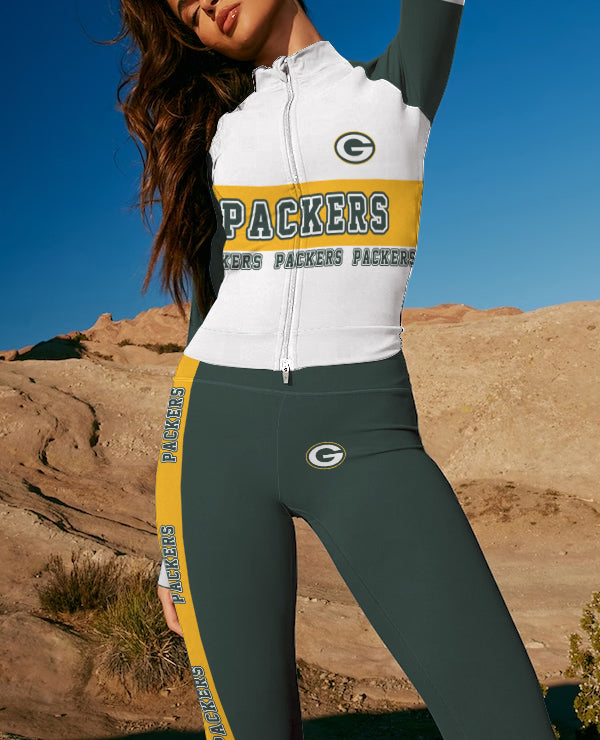 Green Bay Packers 2 Piece Workout  Sets :Sculpt High Waist Gym Leggings & long Sleeve Sports Top