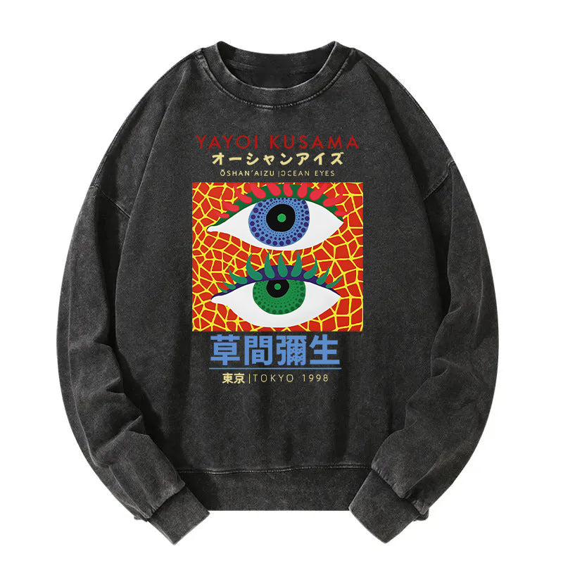 Animescollection Yayoi Kusama Eyes Vintage Washed Sweatshirt
