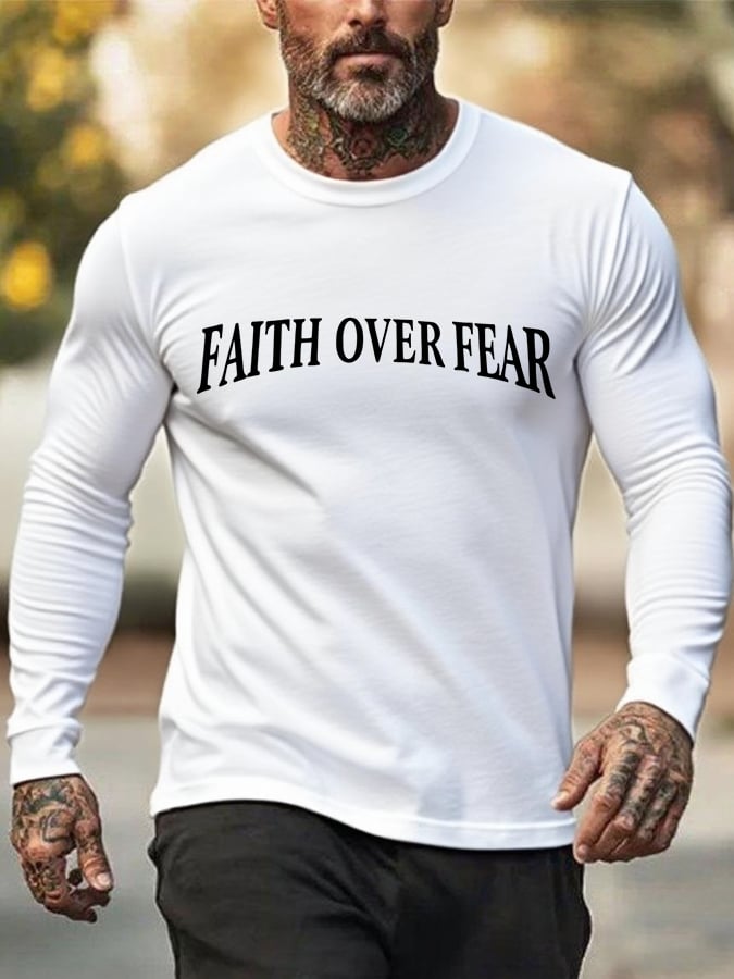 Men's Faith Over Fear Printed Casual T-Shirt