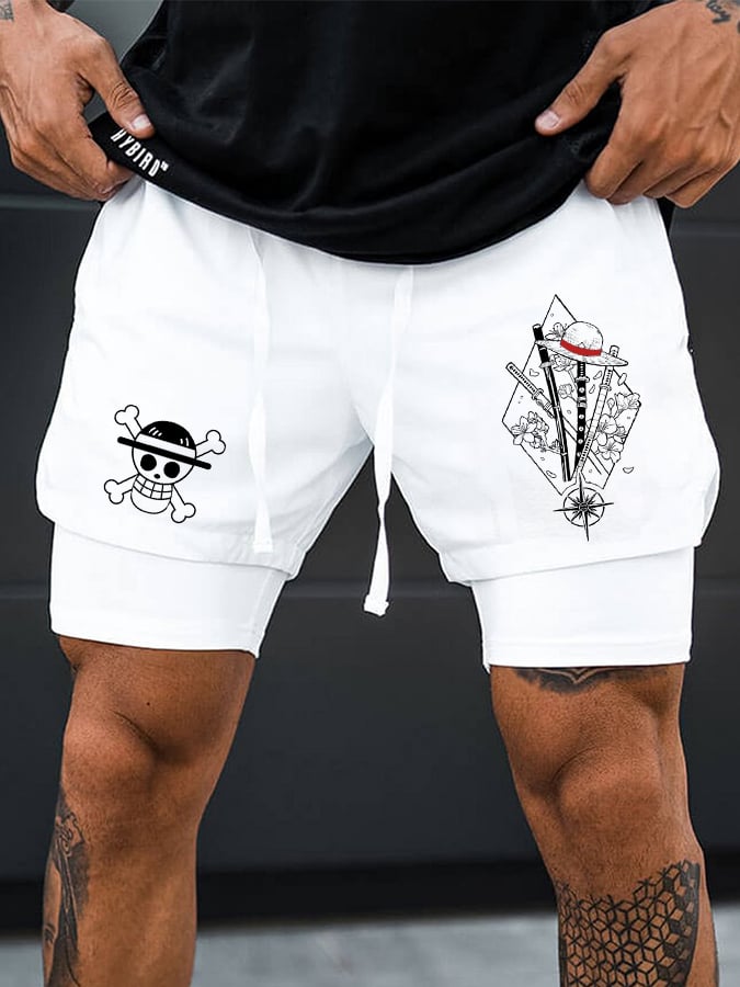 Men's Casual Fashion Three-Flow Fake Two-Piece Shorts