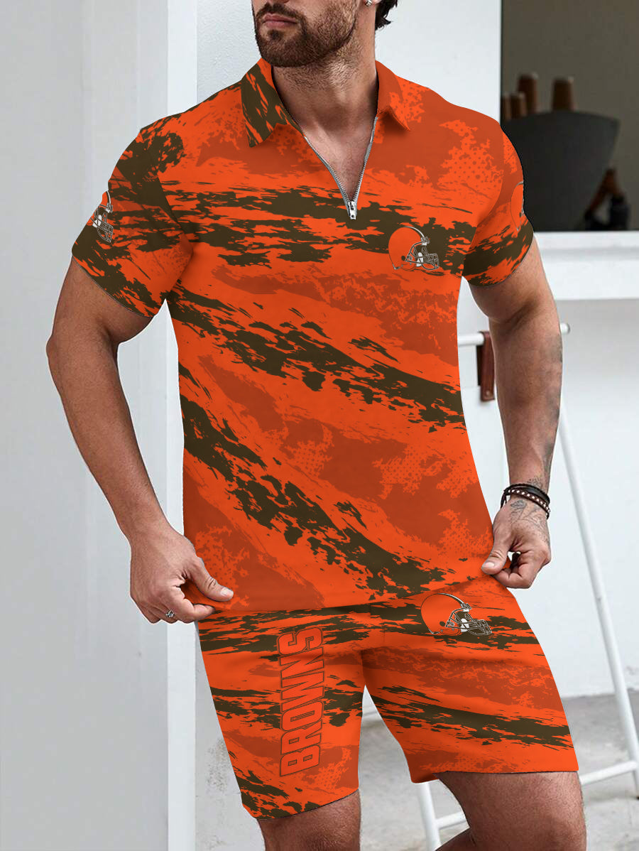 Cleveland Browns Limited Edition ZIP Polo Shirt And Shorts Two-Piece Suits